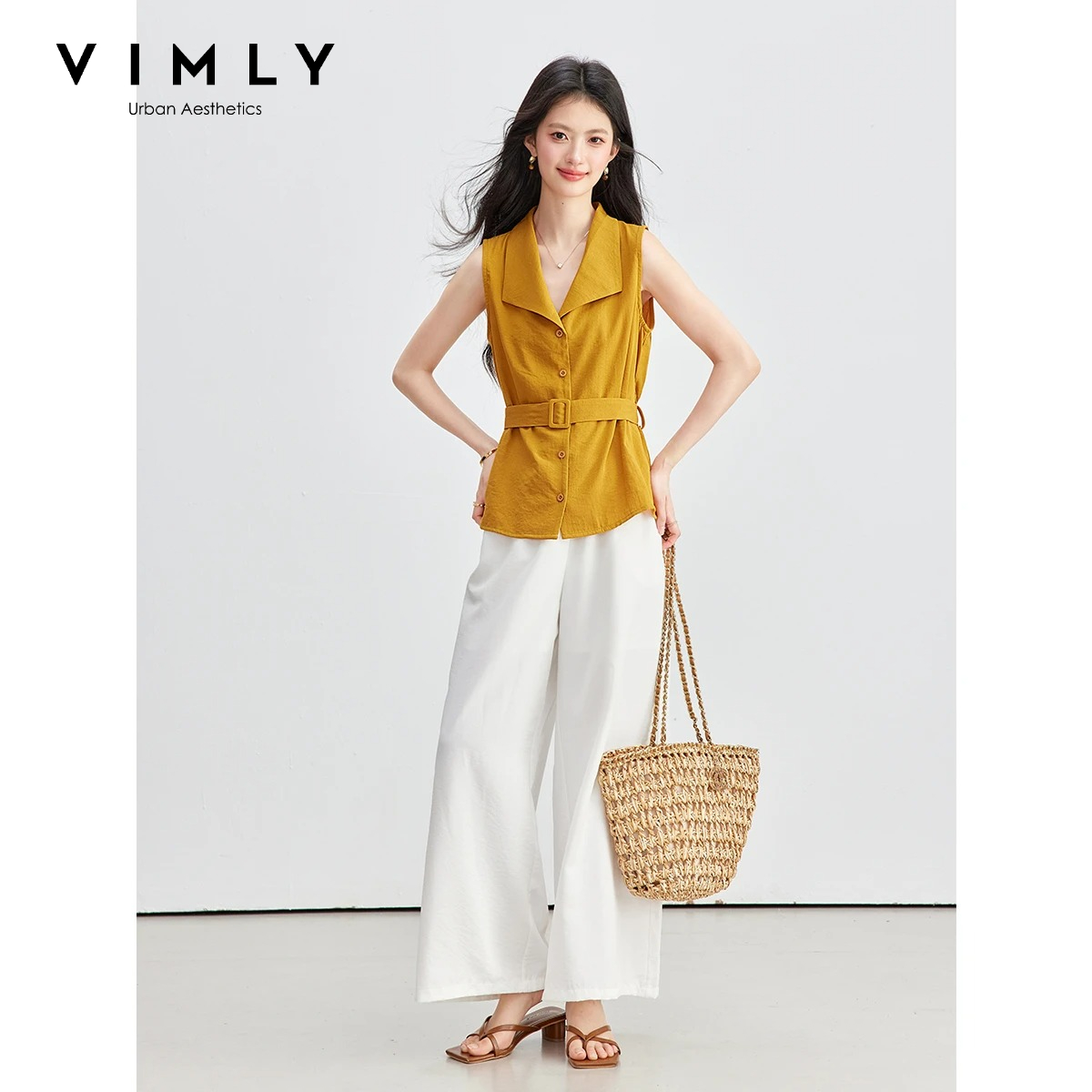Shirt Camp Collar - VIMLY Kadın Yaz Banliyö Takım Elbise