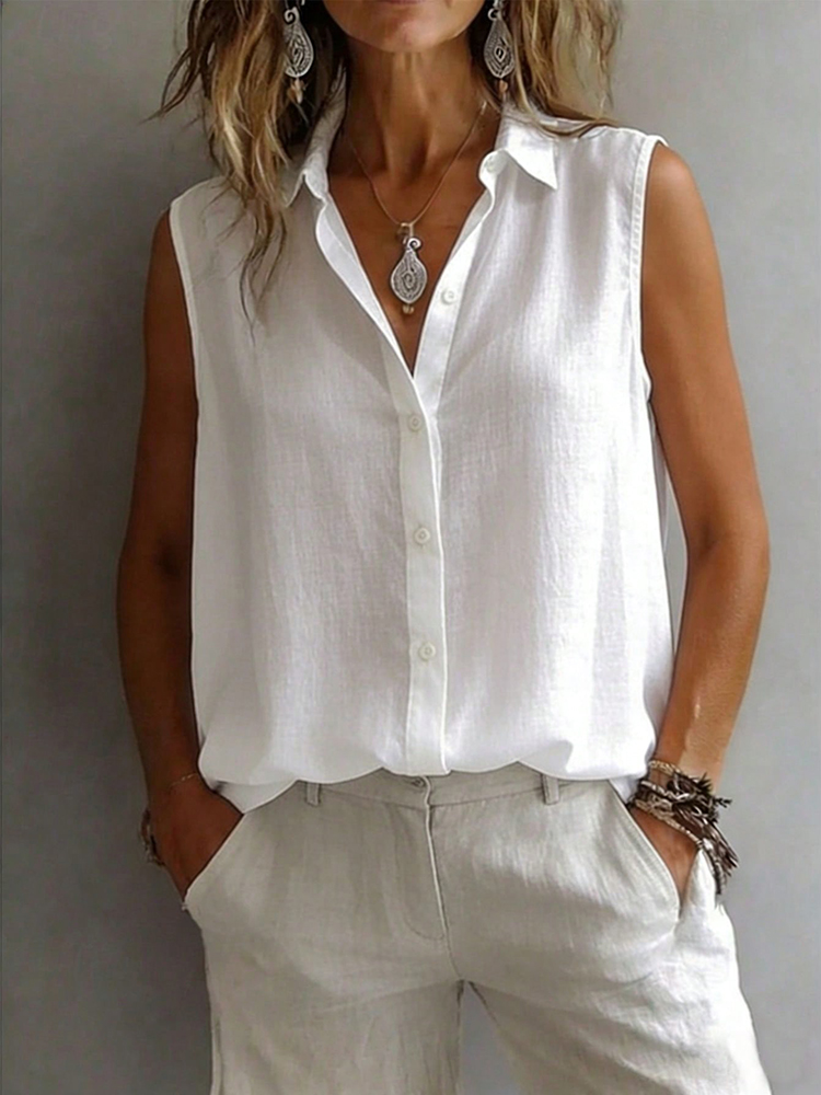 Shirt Camp Collar - Kadınlar için Şık ve Zarif Kolsuz